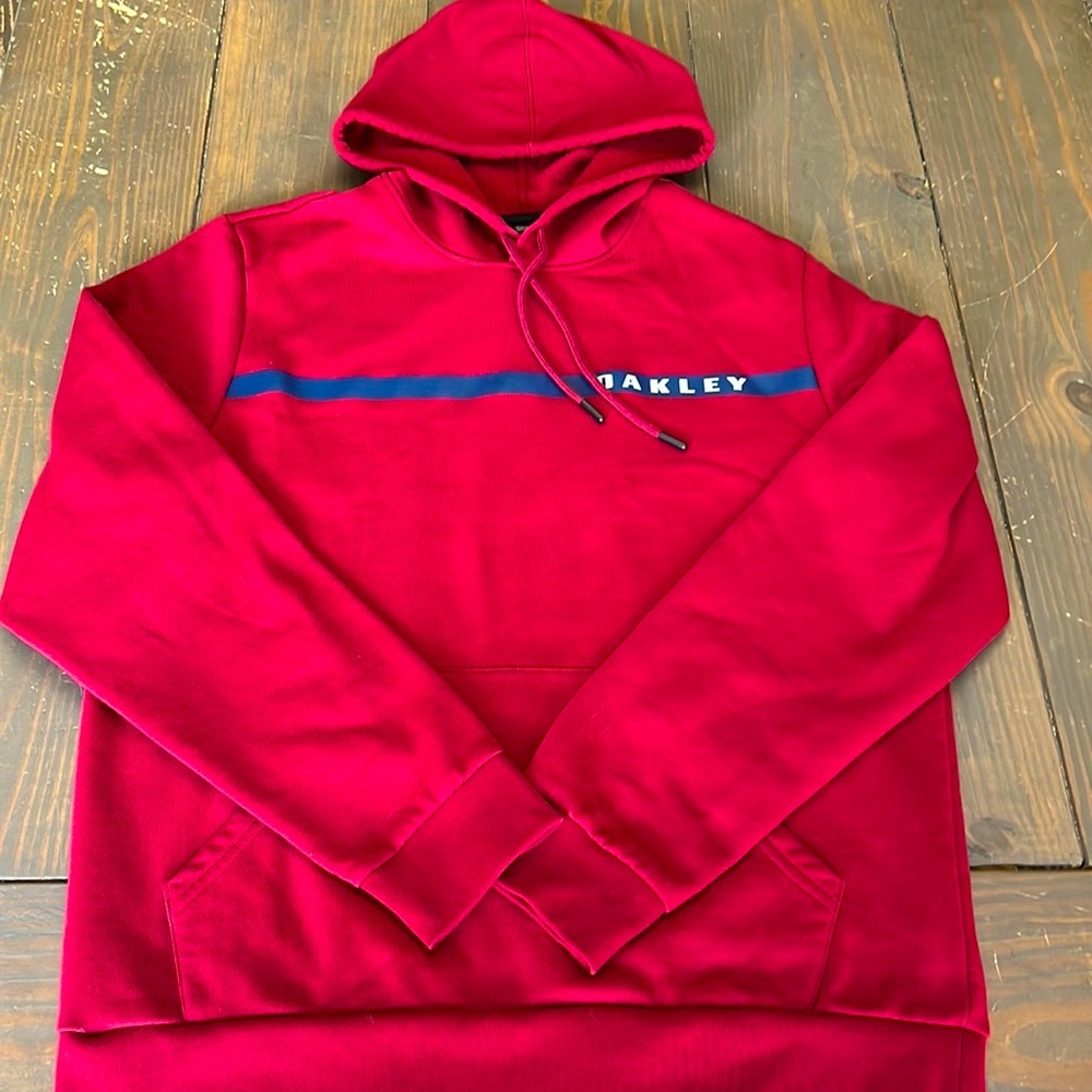 Oakley Red Hoodie with Blue Stripe